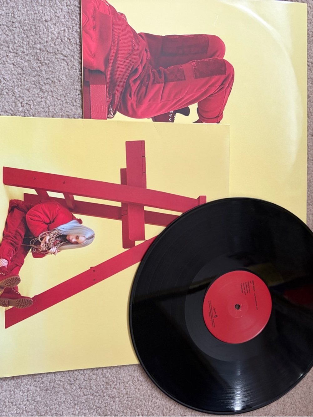 Vinyl Record with Yellow & Red Album Cover